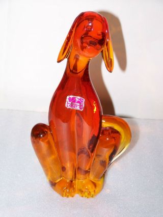 Vintage Viking Glass Dog 1323 Persimmon Orange 8.  25 Figurine