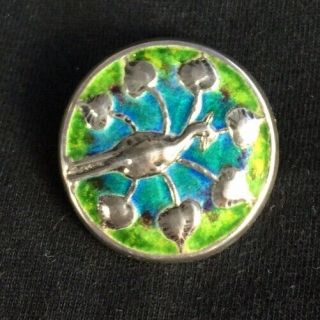 Stunning Liberty & Co CYMRIC Art Nouveau Sterling Silver Enamel Peacock Button 2
