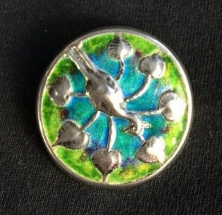 Stunning Liberty & Co CYMRIC Art Nouveau Sterling Silver Enamel Peacock Button 3