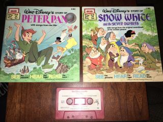 Walt Disney Read Along Story Book Cassette Tape Snow White And Peter Pan 1dc 8dc