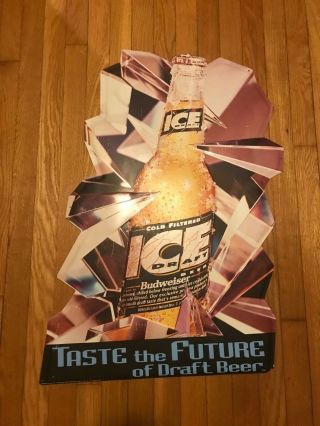 Vintage Bud Ice Tin Metal Draft Beer Sign Bar Man Cave Rare 1993 Budweiser Huge