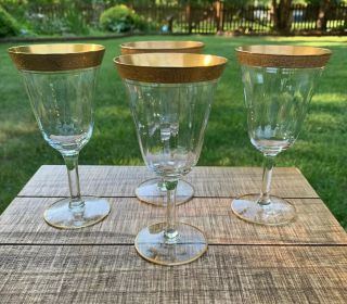 Vintage Gold Rimmed Encrusted,  Set Of (4) Wine Glasses Euc