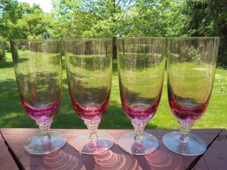 4 Vintage Tiffin Wistaria Wisteria Pink 17501 Iced Tea Goblets Ftd Tumblers 6.  75