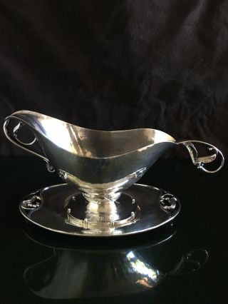 Georg Jensen Sterling Silver Gravy Boat 177 With Ladle & Saucer