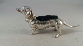 Extremely Rare Antique Sterling Silver Dachshund Pin Cushion Birmingham 1908
