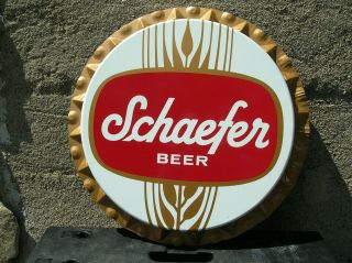 Rare Vintage Schaefer Beer Bottle Cap Advertising Sign 19in.