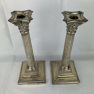 Pair Large Antique Sterling Silver Corinthian Column Candlesticks 29cm Fordham 2