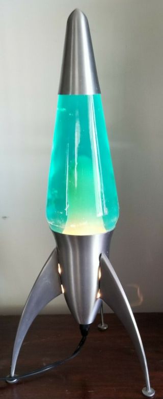 Vtg Retro Mod Lava Lite Lamp Blue Green Atomic Rocket Psychedelic Wax Pop Art