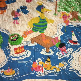 Vtg 1980 ' s Sesame Street Beach Twin Comforter Blanket Big Bird Cookie Monster 2