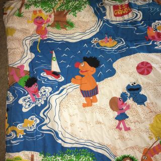 Vtg 1980 ' s Sesame Street Beach Twin Comforter Blanket Big Bird Cookie Monster 3