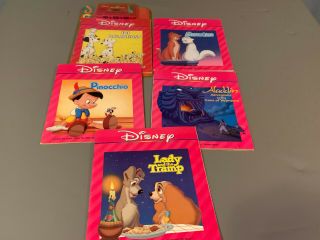 Set Of 5 Disney Book And Tape: 101 Dalmations,  Aristocats,  Pinocchio,  Aladdin
