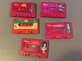 Set of 5 Disney Book and Tape: 101 Dalmations,  Aristocats,  Pinocchio,  Aladdin 3