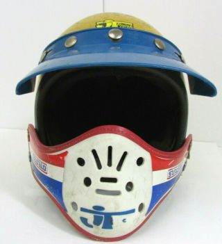 Vtg Old School Jt Racing Helmet Moto Peak Visor Sinisalo Mouth Guard Rough Shape
