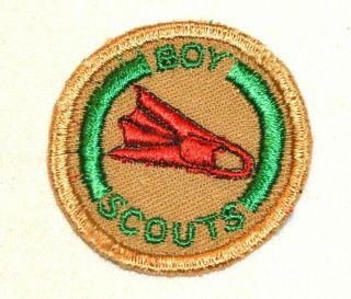 Red Flipper Boy Scout Skin Diver Proficiency Award Badge Tan Cloth Troop Large
