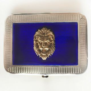 Sterling Silver Art Deco Cigarette Case Deakin & Francis 1938 Gold Lion Leo Head
