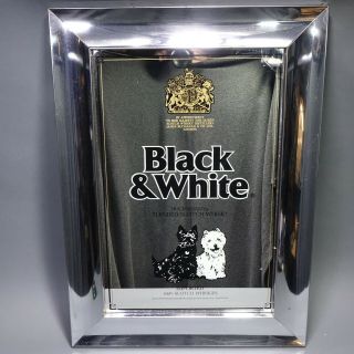 Black & White Blended Scotch Whisky Mirrored Bar Sign W/ Chrome Frame