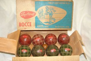 Vintage Sportcraft Bocce Ball Set,  Made In Italy - Comp 9 Pc Set,