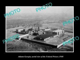 Old Postcard Size Photo Atlanta Georgia Aerial View Of The Prison C1940