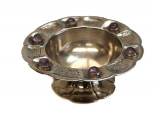 Sanborns Mexico Sterling Silver & Amethyst Cabochon Footed Bowl,  C1930