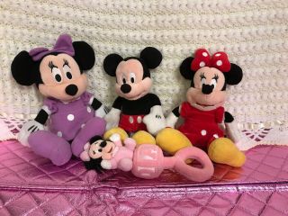 Disney Mickey Mouse & Minnie Plush Toy Dolls 4 Piece Set:2 With Tags 2 Without