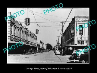 Old Postcard Size Photo Of Orange Texas View Of 5th Street & Stores C1950