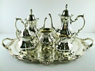 LANCASTER ROSE by Poole Sterling Silver 5 PC Coffee Tea Set,  Tray 2