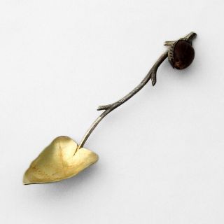 Kukui Nut Honolulu Souvenir Spoon Gilt Leaf Bowl Wichman Sterling Silver