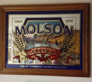 Molson Canadian Beer Sign Wooden Frame.  This Mirror Is A Great.  Vintage