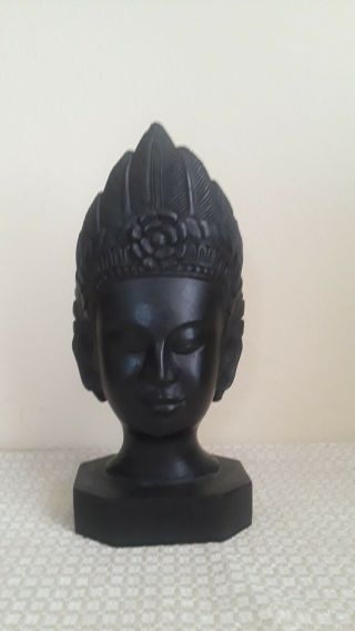 Vintage Carved Wood Ebony Woman Head Statue - 8 "