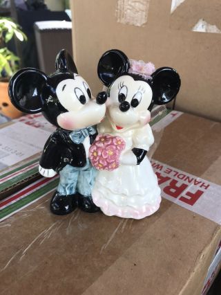 Disney Mickey Minnie Bride And Groom Wedding Topper Ceramic Figurine Vtg Japan