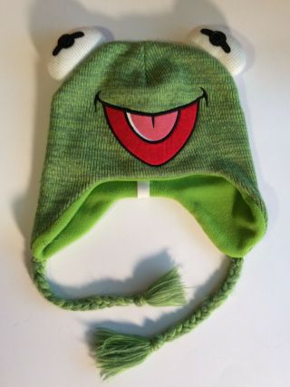 Green Disney Kermit The Frog Muppet Beanie Lined Knit Fleece Hat