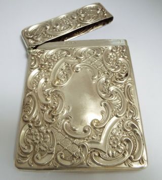 Lovely Decorative English Antique 1905 Solid Sterling Silver Calling Card Case