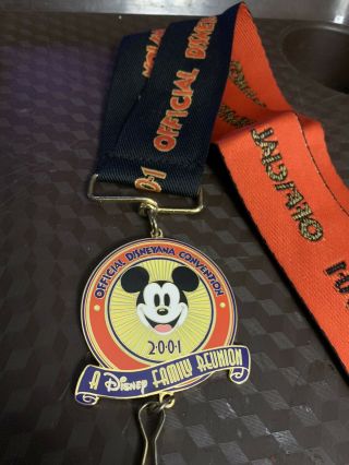 Disney Official Family Reunion Disneyana Convention Medal Lanyard Mickey - 2001