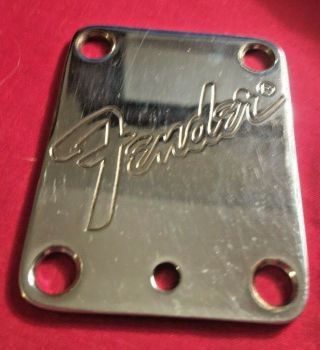 Vintage 1982 Fender Stratocaster Usa Logo Neck Plate Chrome Microtilt