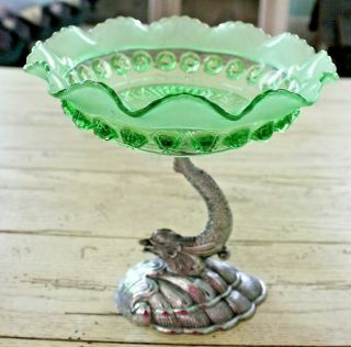 Vintage Art Deco Bagley Green Pressed Glass Compote Vintage From The 1930s
