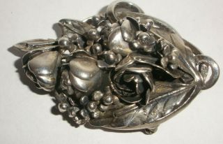 2 " Vintage Signed Hobe Sterling Silver Roses Flowers Leafs Brooch Pin Heavy 21gr