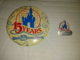 Walt Disney World 1986 Cast Member Happy Birthday 15th Anniversary Pin /button