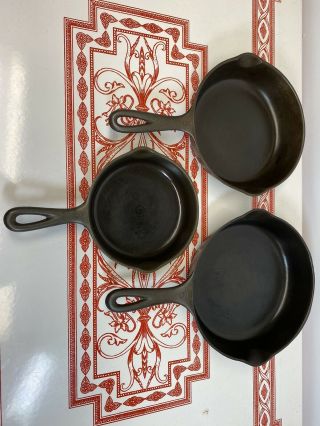 Set Of 3 Vintage Wagner Ware Sidney - O - Cast Iron Skillets Pans 3,  5,  6
