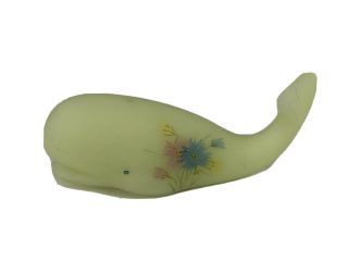Fenton Satin Custard Glass Hand Painted Dianthus Whale Figurine 5152 Vintage
