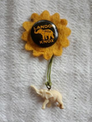 Vintage Pin - Back Landon Knox Felt Sunflower Gop 1936 Campaign Button