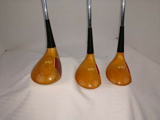 Vintage Persimmon Spalding Elite Set Golf Clubs Woods 1 3 5 Blond Euc