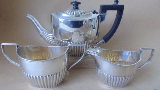 Victorian Sterling Silver Fluted Oval 3 Piece Tea Set 1897