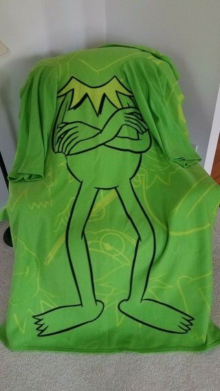 Disney Muppets Kermit The Frog Os Comfy Throw Fleece Blanket Sleeves Snuggie Euc