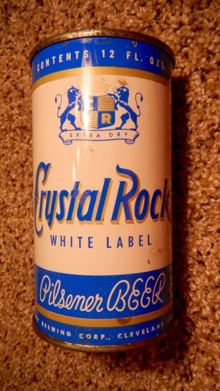 Flat Top Beer Can Crystal Rock White Label Cleveland Sandusky 52 - 40