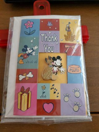 Mickey And Pluto Trading Pin With Thank You Card Nip