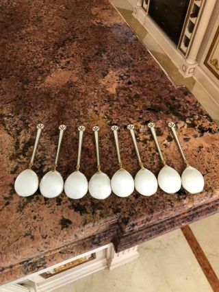 Eight Norvegian Silver And Enamel Spoons By David Andersen