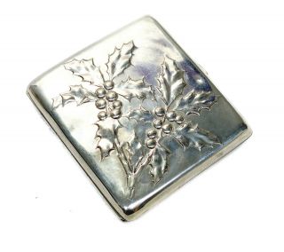 German 800 Silver Cigarette Case,  Repousse Mistletoe Flowers