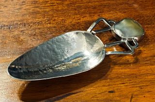 Antique Arts & Crafts Silver & Blister Pearl Caddy Spoon - Artist Signed - C1920