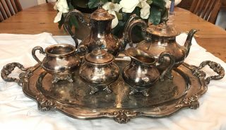 Reed & Barton 5600 Regent Pattern Silver Plated Tea Set With Tray
