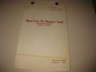 Vintage Hammer Films Continuity Script Blood From The Mummy 